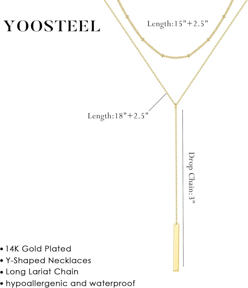 Yoosteel Long 14K-Gold-Plated Necklace for Women - Valentines Day Gifts Dainty Y-Shaped Necklaces Lariat Drop Chain Simple Jewelry Trendy Gift for Women - Image 4
